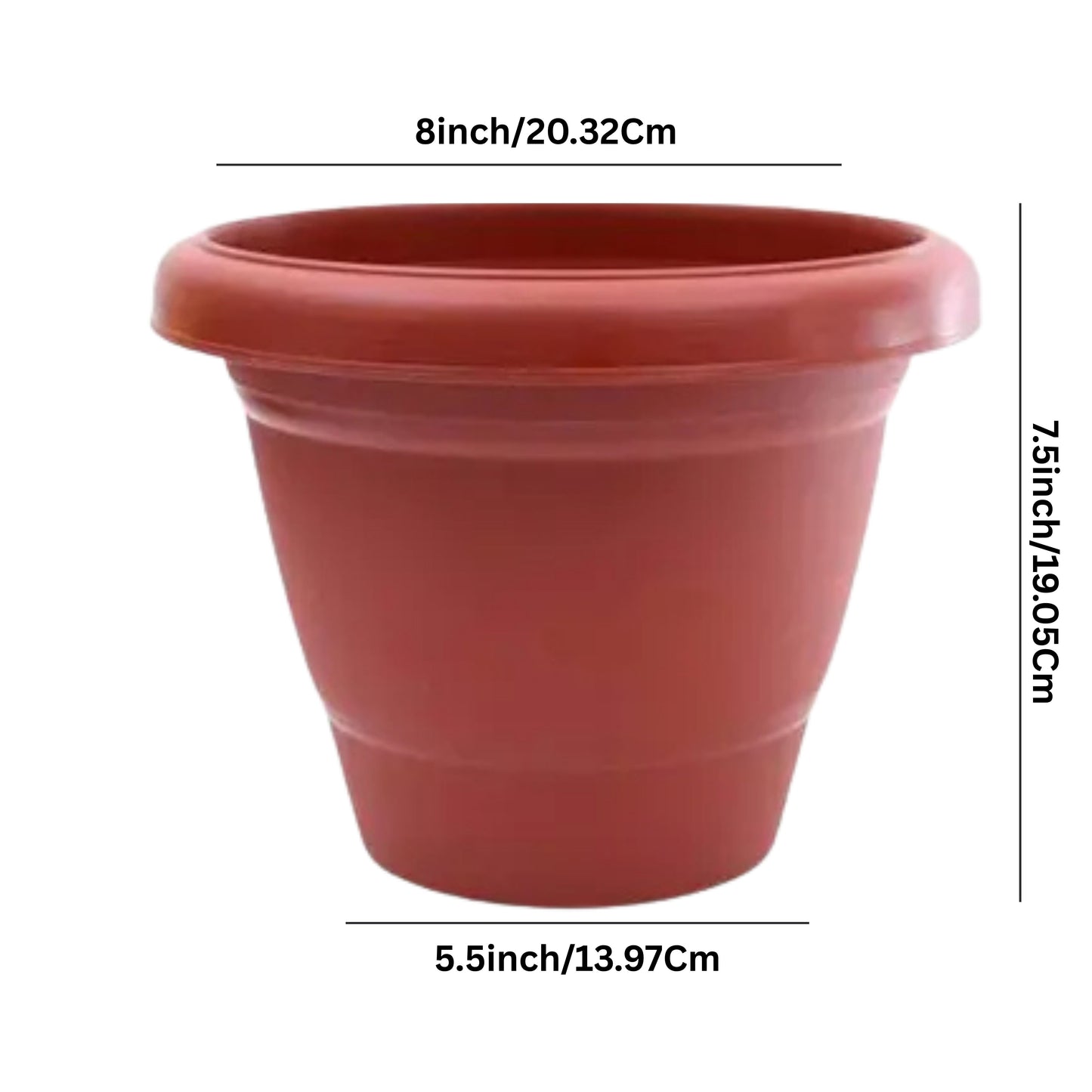 Gardening Zone High Quality UV-Stabilized Virgin Plastic Brown Flower Pot - 8Inch