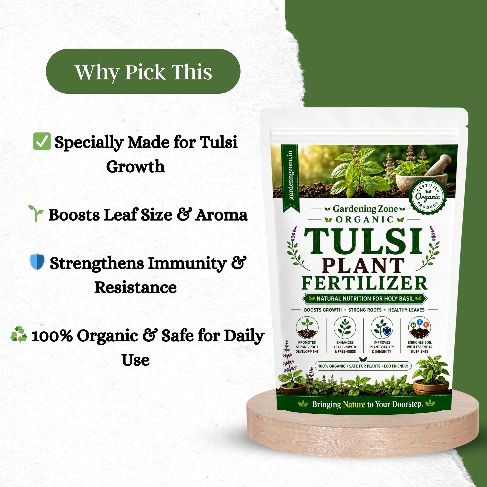 Gardening Zone Premium Tulsi Plant Fertilizer – 100% Organic Growth Booster for Healthy & Lush Tulsi 🌱