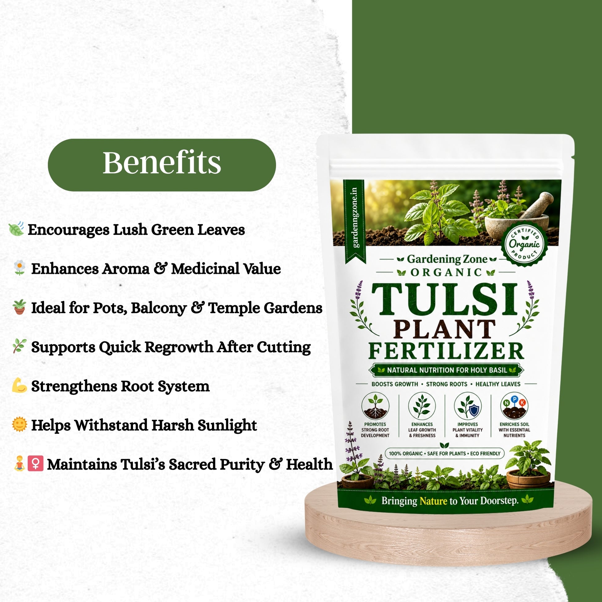 Gardening Zone Premium Tulsi Plant Fertilizer – 100% Organic Growth Booster for Healthy & Lush Tulsi 🌱