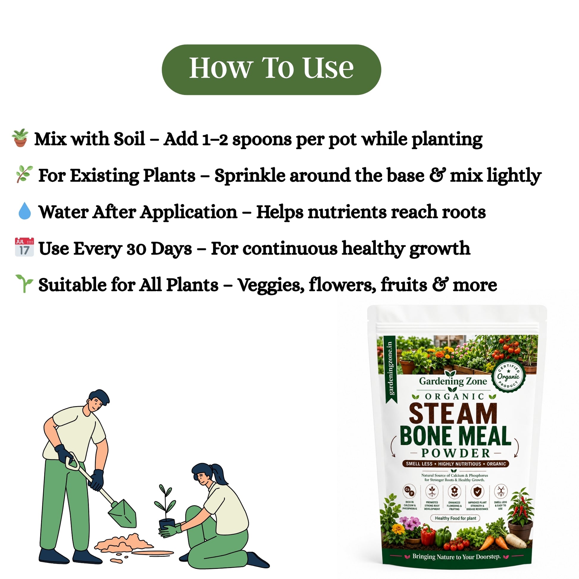 Gardening Zone Steam Bone Meal – Natural Phosphorus-Rich Fertilizer for Healthy Root Growth
