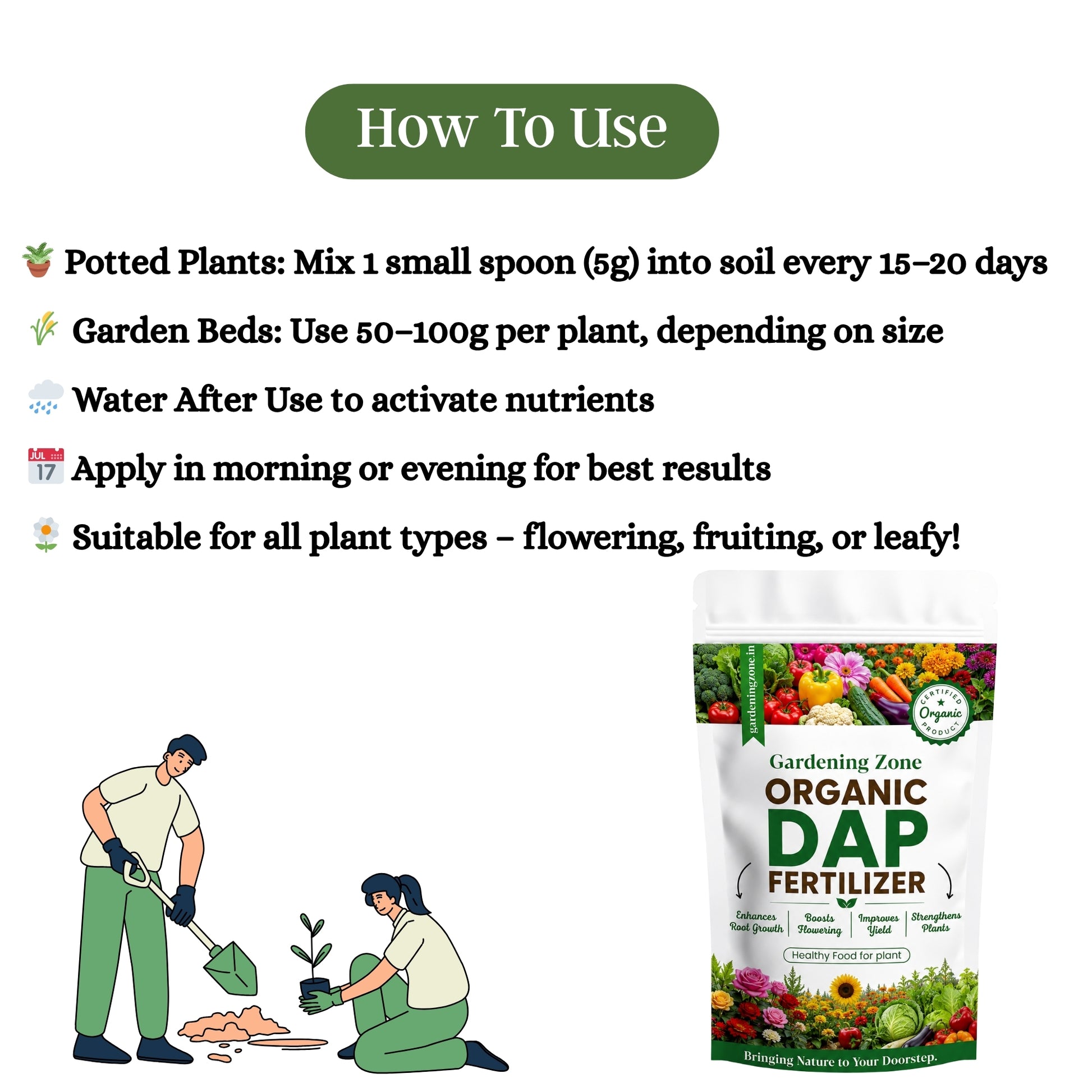 Gardening Zone Organic DAP Fertilizer – Nitrogen & Phosphorus Booster